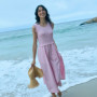 Poloma Round Neck Midi Shirred Dress