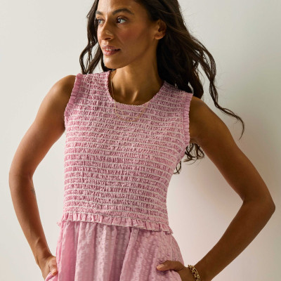 Poloma Round Neck Midi Shirred Dress