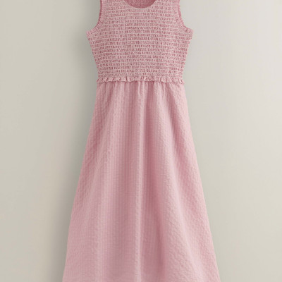 Poloma Round Neck Midi Shirred Dress