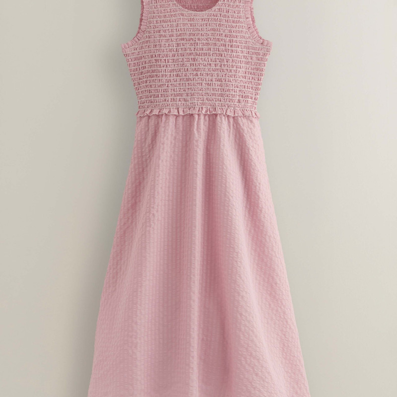 Poloma Round Neck Midi Shirred Dress