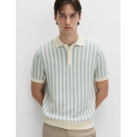 Pure Cotton Textured Striped Knitted Polo Shirt
