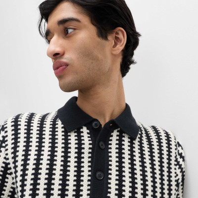 Pure Cotton Textured Striped Knitted Polo Shirt
