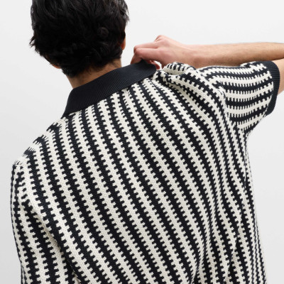 Pure Cotton Textured Striped Knitted Polo Shirt