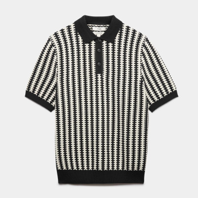 Pure Cotton Textured Striped Knitted Polo Shirt