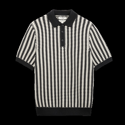 Pure Cotton Textured Striped Knitted Polo Shirt