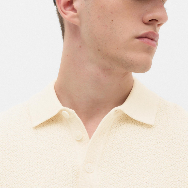 Pure Cotton Textured Striped Knitted Polo Shirt