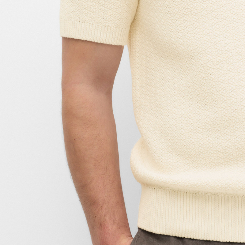 Pure Cotton Textured Striped Knitted Polo Shirt