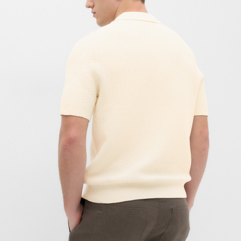 Pure Cotton Textured Striped Knitted Polo Shirt