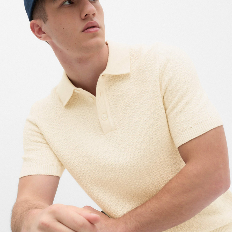 Pure Cotton Textured Striped Knitted Polo Shirt
