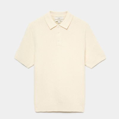 Pure Cotton Textured Striped Knitted Polo Shirt