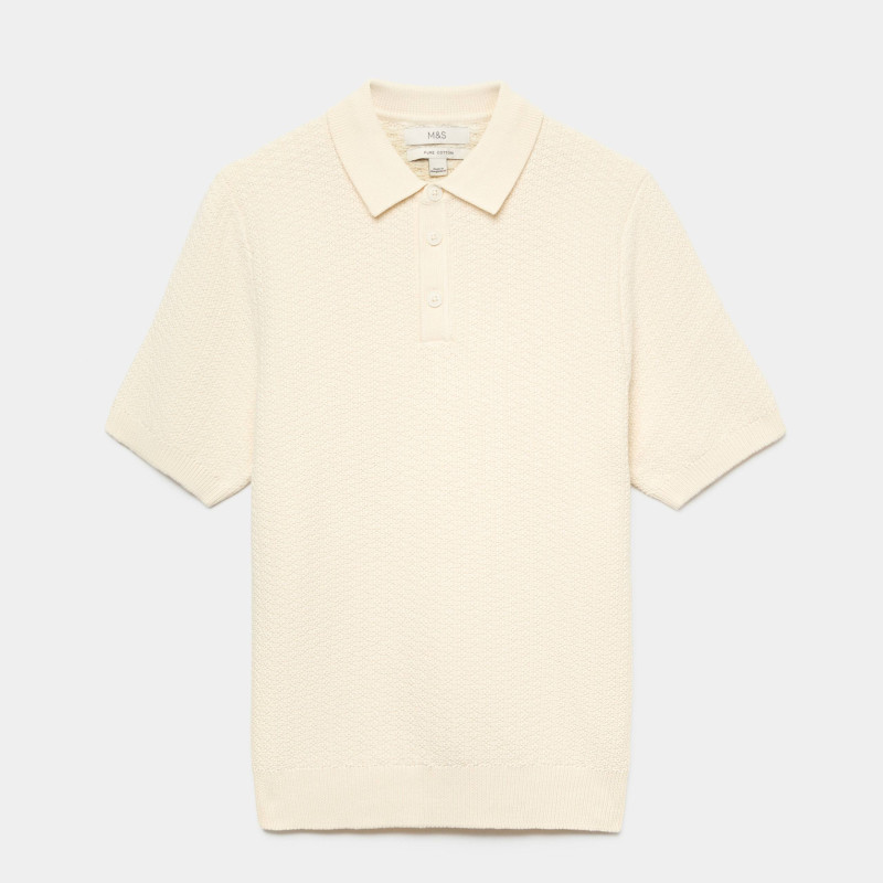 Pure Cotton Textured Striped Knitted Polo Shirt