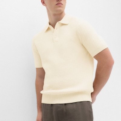 Pure Cotton Textured Striped Knitted Polo Shirt