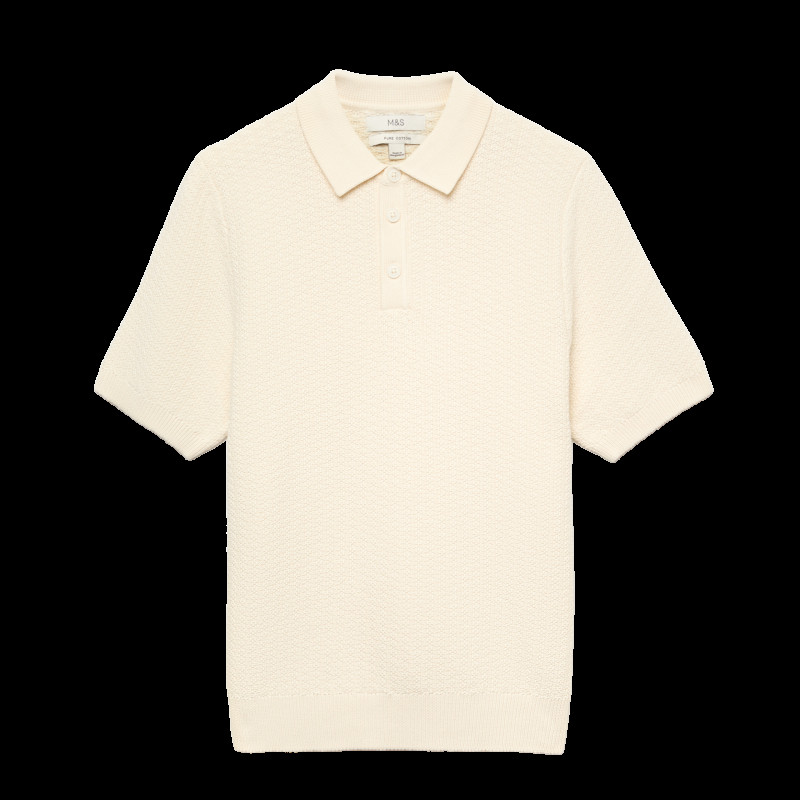 Pure Cotton Textured Striped Knitted Polo Shirt