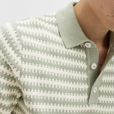 Pure Cotton Textured Striped Knitted Polo Shirt