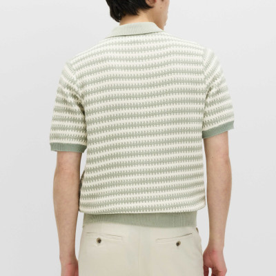 Pure Cotton Textured Striped Knitted Polo Shirt