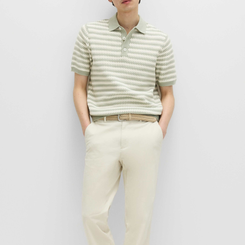 Pure Cotton Textured Striped Knitted Polo Shirt
