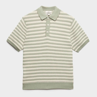 Pure Cotton Textured Striped Knitted Polo Shirt