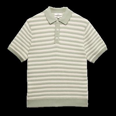Pure Cotton Textured Striped Knitted Polo Shirt