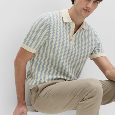 Pure Cotton Textured Striped Knitted Polo Shirt