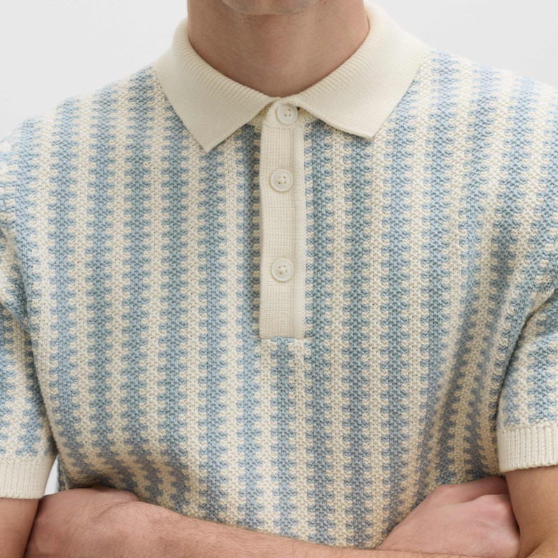 Pure Cotton Textured Striped Knitted Polo Shirt