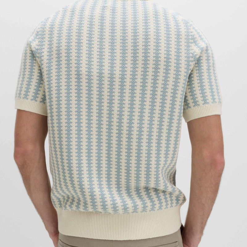 Pure Cotton Textured Striped Knitted Polo Shirt