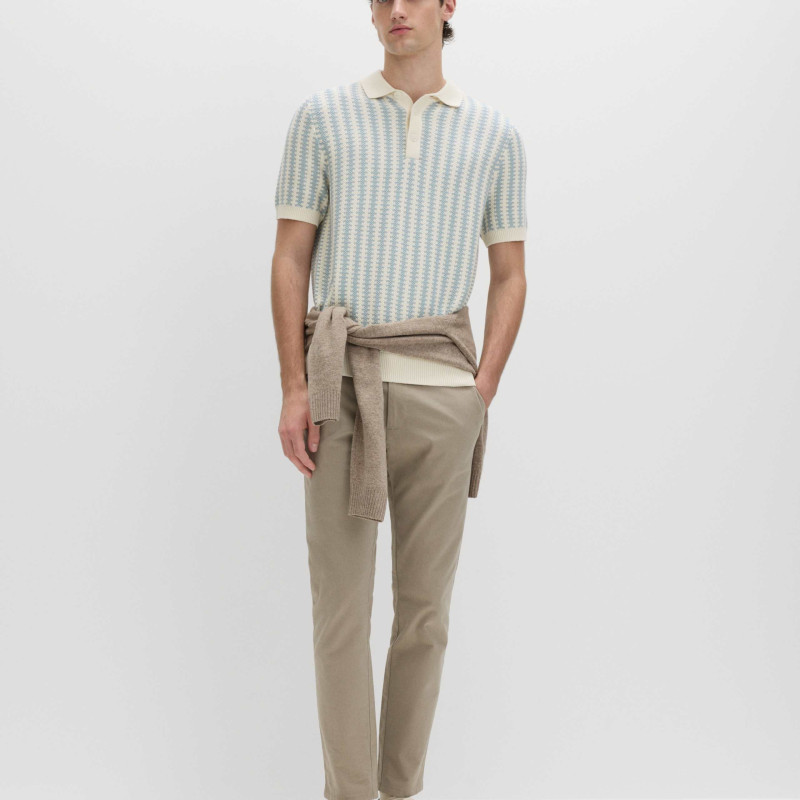 Pure Cotton Textured Striped Knitted Polo Shirt