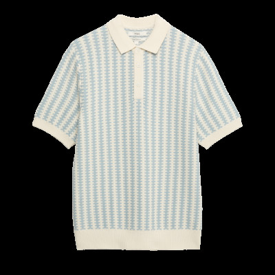 Pure Cotton Textured Striped Knitted Polo Shirt