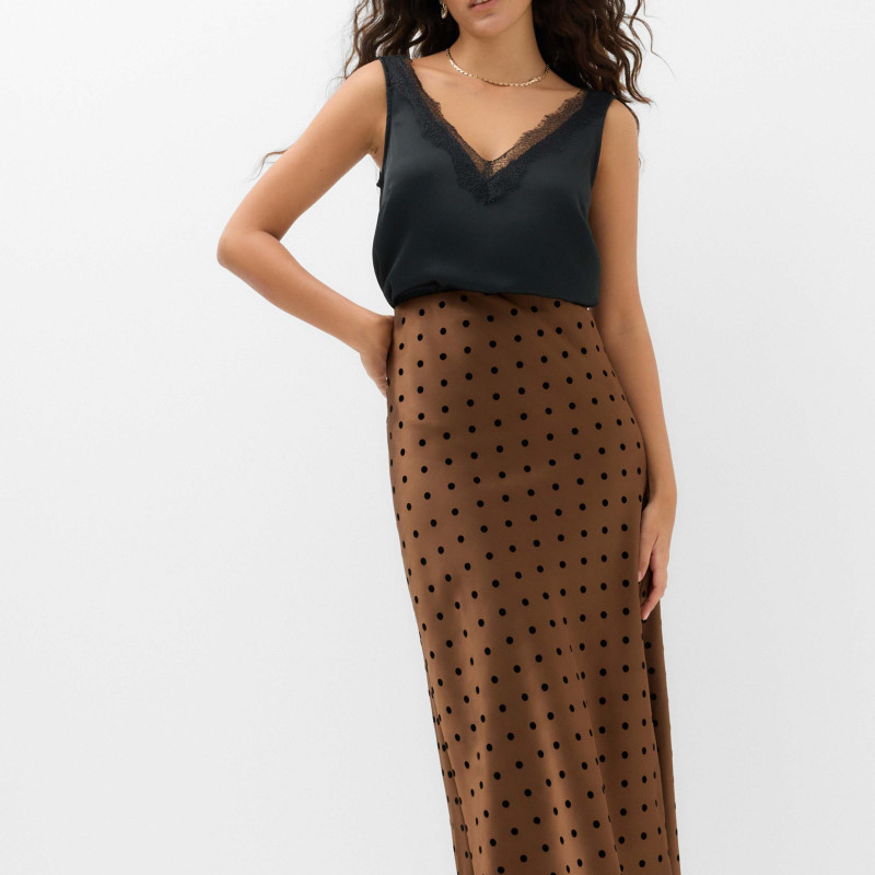 Satin Polka Dot Midi Slip Skirt