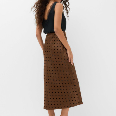 Satin Polka Dot Midi Slip Skirt