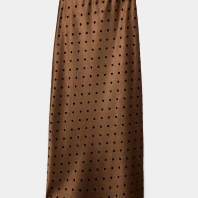 Satin Polka Dot Midi Slip Skirt