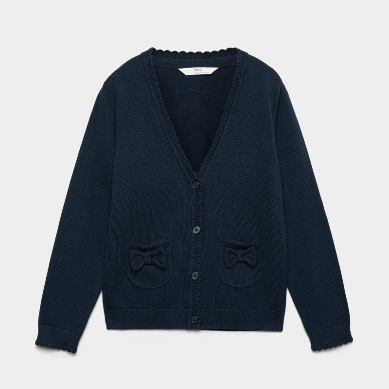 Pure Cotton Bow Pocket Cardigan (3-18 Yrs)