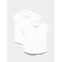 2 Pack Girls' Cap Sleeve Easy Iron School Shirts (2-16 Yrs)