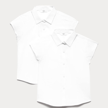 2 Pack Girls' Cap Sleeve Easy Iron School Shirts (2-16 Yrs)