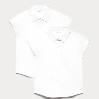 2 Pack Girls' Cap Sleeve Easy Iron School Shirts (2-16 Yrs)