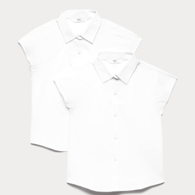 2 Pack Girls' Cap Sleeve Easy Iron School Shirts (2-16 Yrs)