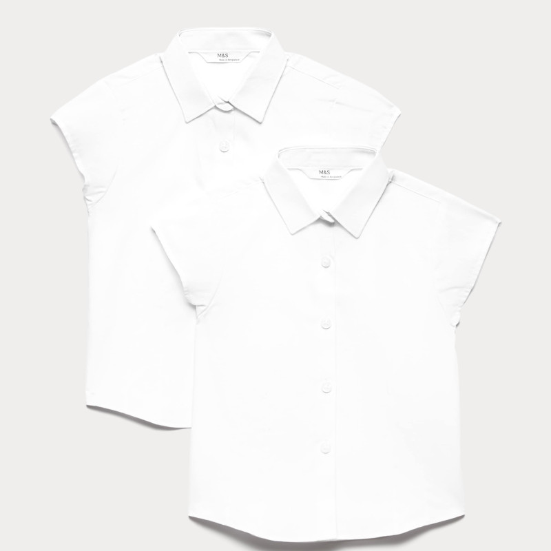2 Pack Girls' Cap Sleeve Easy Iron School Shirts (2-16 Yrs)