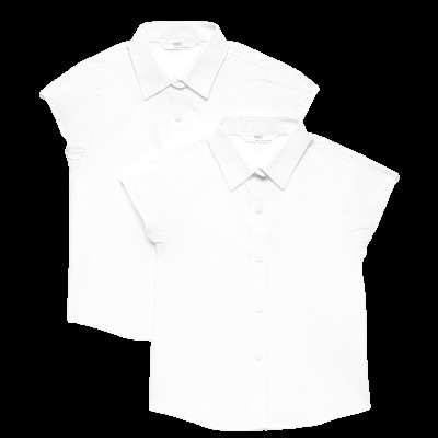 2 Pack Girls' Cap Sleeve Easy Iron School Shirts (2-16 Yrs)
