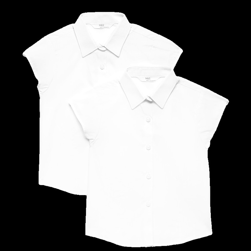 2 Pack Girls' Cap Sleeve Easy Iron School Shirts (2-16 Yrs)