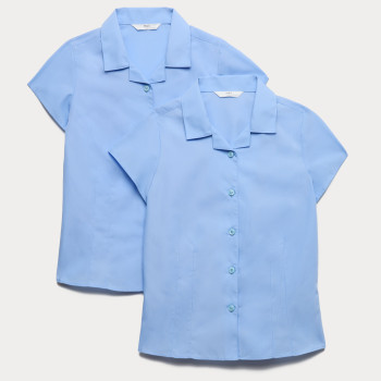 2 Pack Girls' Easy Iron Revere School Shirts (2-16 Yrs)