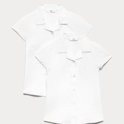2 Pack Girls' Easy Iron Revere School Shirts (2-16 Yrs)