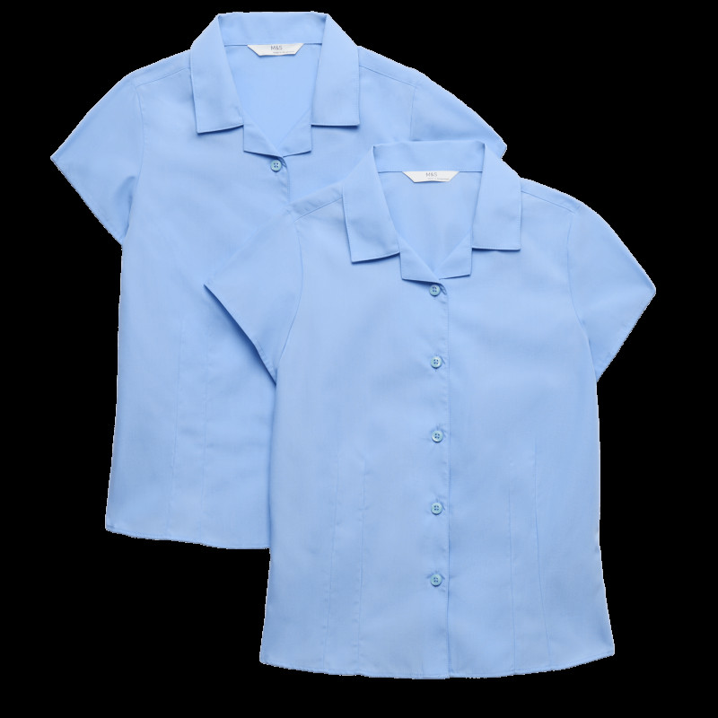 2 Pack Girls' Easy Iron Revere School Shirts (2-16 Yrs)