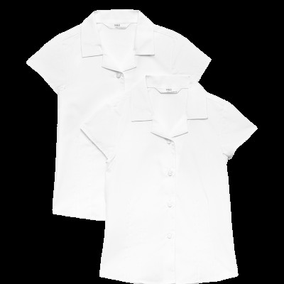 2 Pack Girls' Easy Iron Revere School Shirts (2-16 Yrs)