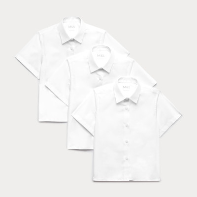 3 Pack Girls' Plus Fit Easy Iron School Shirts (4-18 Yrs)