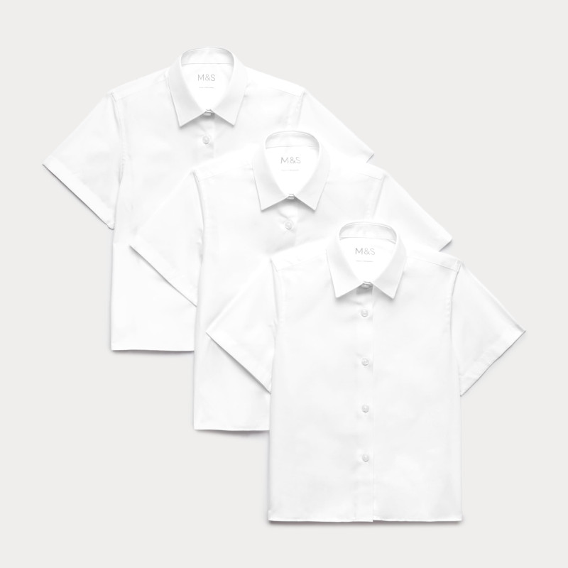 3 Pack Girls' Plus Fit Easy Iron School Shirts (4-18 Yrs)