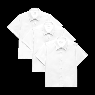 3 Pack Girls' Plus Fit Easy Iron School Shirts (4-18 Yrs)