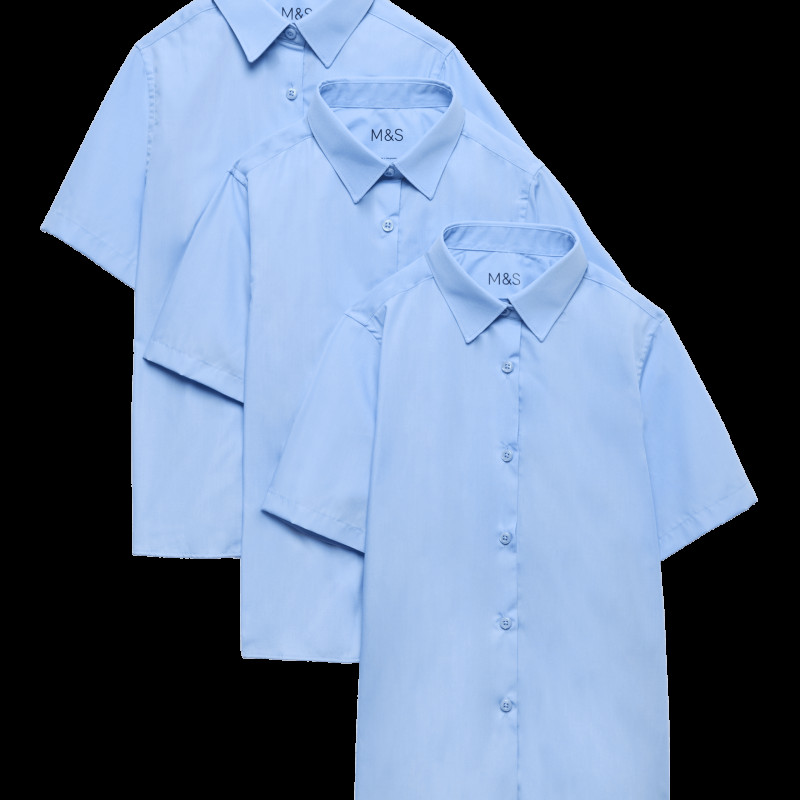 3 Pack Girls' Easy Iron School Shirts (2-16 Yrs)