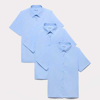 3 Pack Girls' Slim Fit Easy Iron School Shirts (2-16 Yrs)