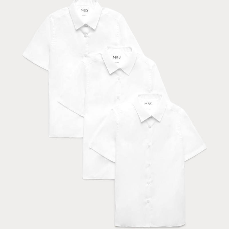 3 Pack Girls' Slim Fit Easy Iron School Shirts (2-16 Yrs)