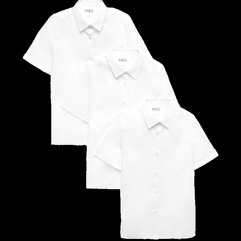 3 Pack Girls' Slim Fit Easy Iron School Shirts (2-16 Yrs)