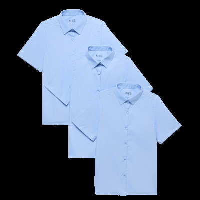 3 Pack Girls' Slim Fit Easy Iron School Shirts (2-16 Yrs)